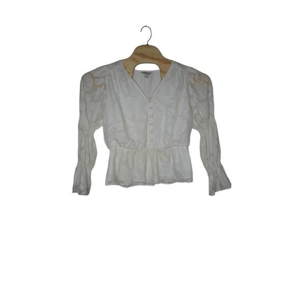 Elizabeth & James Women's Sz Medium White Peplum‎ Floral Summer Blouse